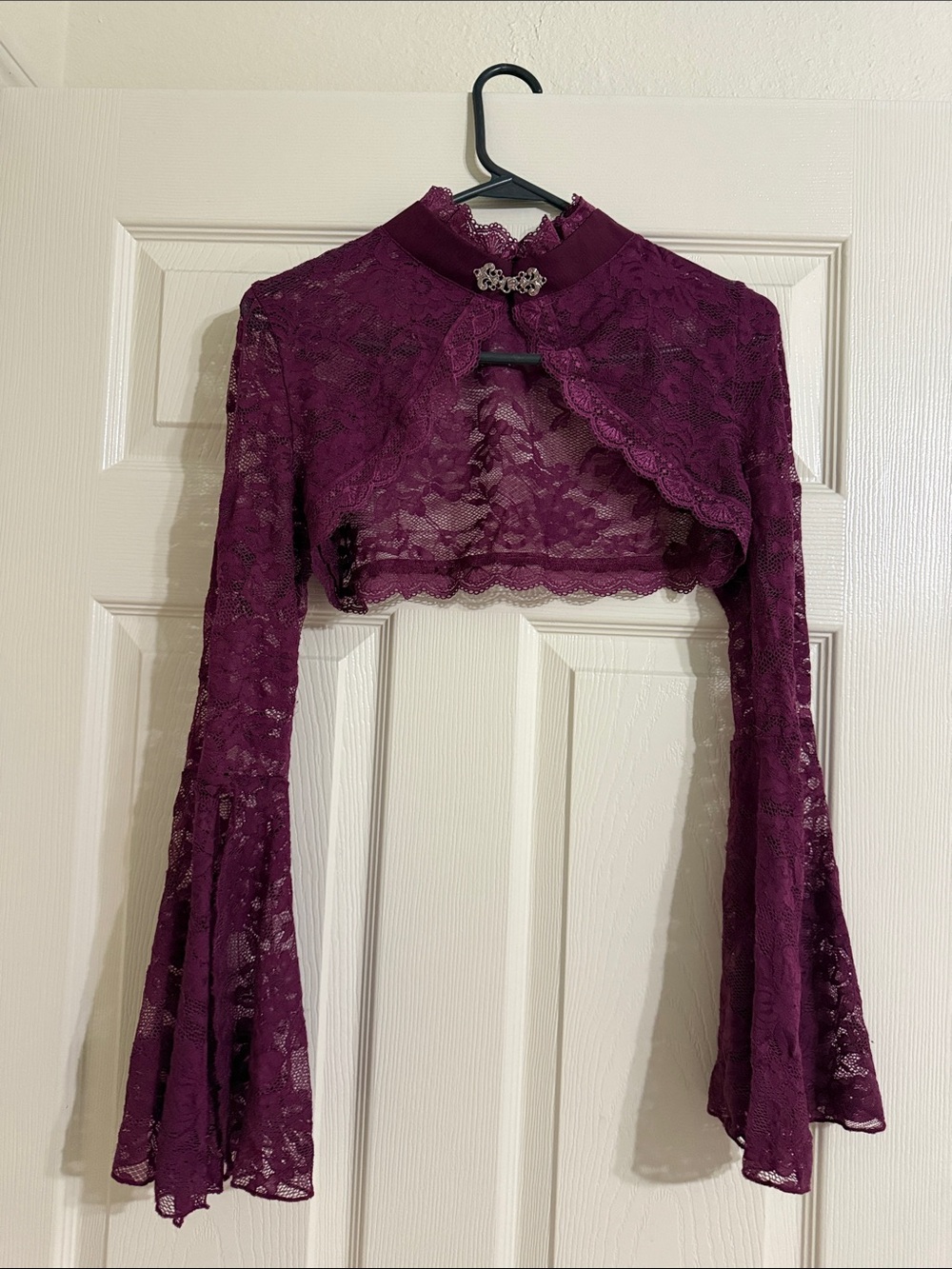 Plum Lace Crop Bolero with Bell Sleeves